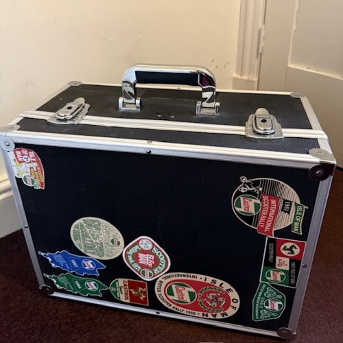 Record Box... Decorated With Vintage NORTHERN SOUL, Scooter Rally, Mod Patches/Stickers Etc, VINTAGE FLYTE Vinyl 45s Storage/Carrying Case, Holds Approx 200 x 45s